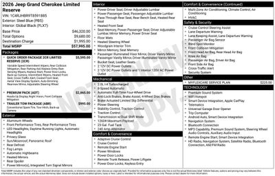 2026 Jeep Grand Cherokee GRAND CHEROKEE LIMITED RESERVE 4X4