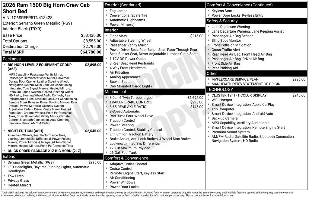 2026 RAM Ram 1500 RAM 1500 BIG HORN CREW CAB 4X4 5'7' BOX