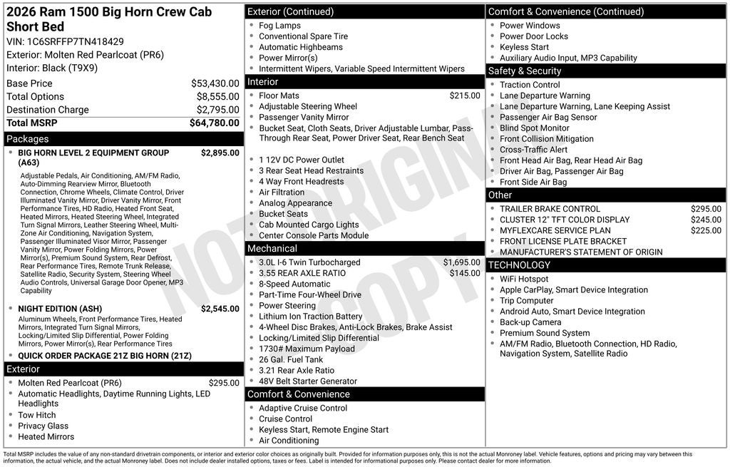 2026 RAM Ram 1500 RAM 1500 BIG HORN CREW CAB 4X4 5'7' BOX