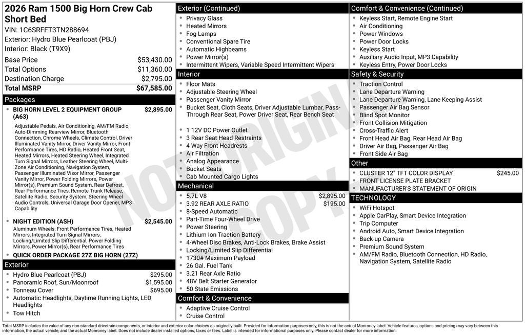 2026 RAM Ram 1500 RAM 1500 BIG HORN CREW CAB 4X4 5'7' BOX
