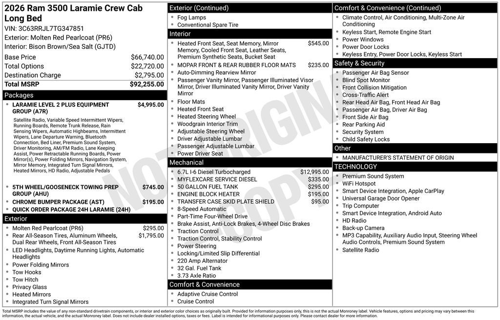 2026 RAM Ram 3500 RAM 3500 LARAMIE CREW CAB 4X4 8' BOX