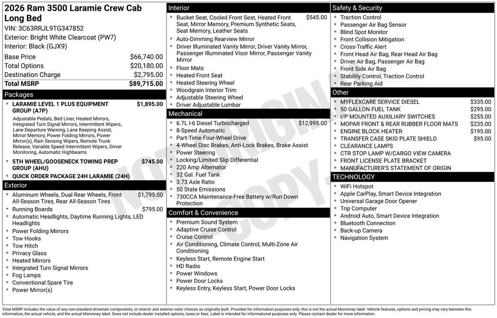 2026 RAM Ram 3500 RAM 3500 LARAMIE CREW CAB 4X4 8' BOX