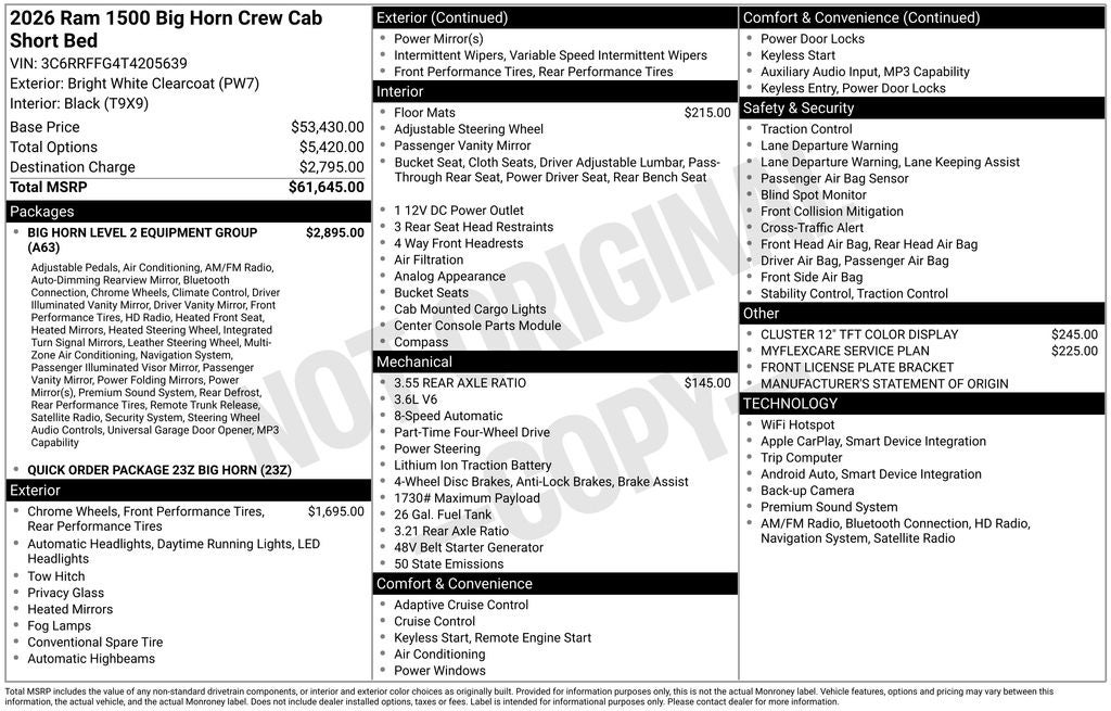 2026 RAM Ram 1500 RAM 1500 BIG HORN CREW CAB 4X4 5'7' BOX